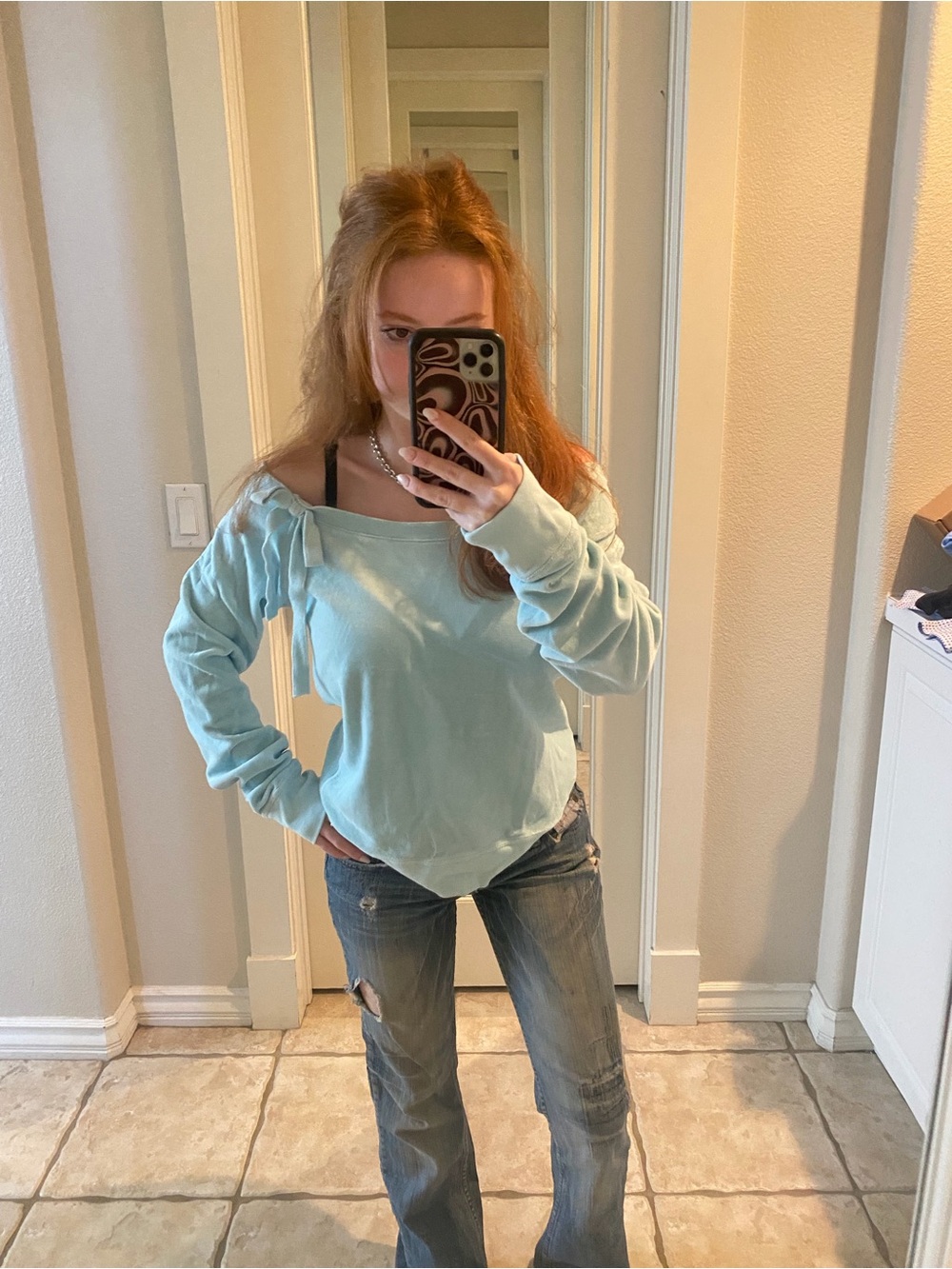 Juicy Couture Light Blue Off-the-Shoulder Sweater